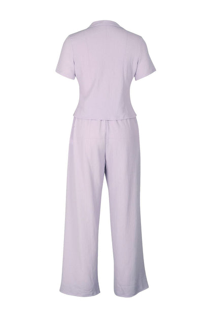 Breathable V-Neck Crinkle Top Set Lavish Daily