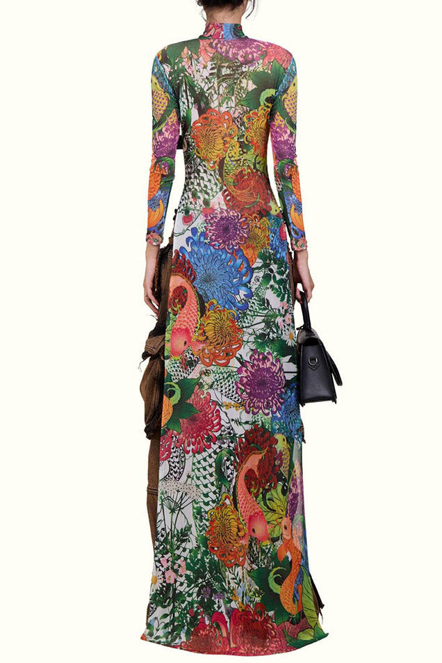 Vintage Floral High Neck Maxi Dress Lavish Daily