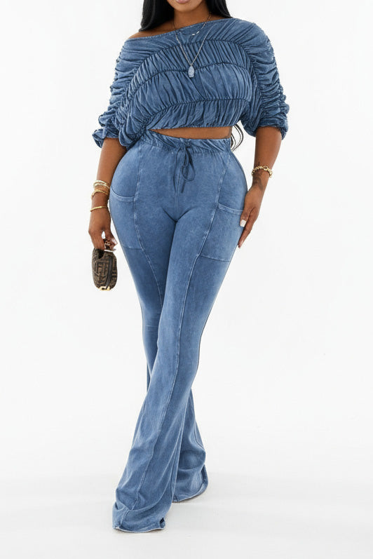 Ruched Crop Top and Lounge Pant Set Lavish Daily
