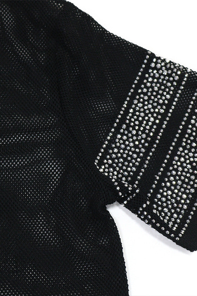 Sheer Mesh Split Rhinestone Top Lavish Daily