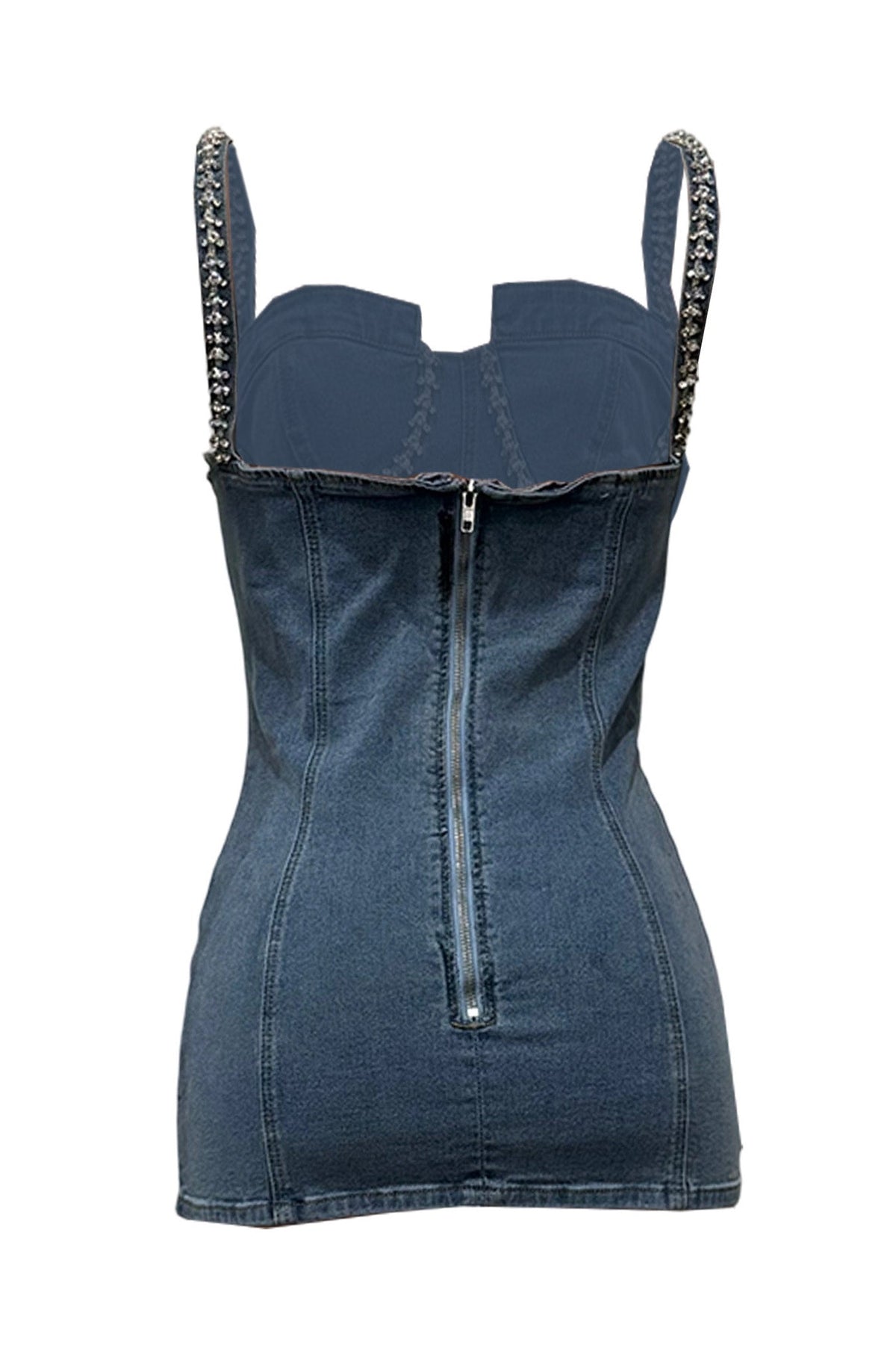 Rhinestone Trim Denim Bustier Mini Dress Lavish Daily