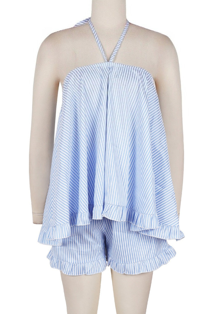 Striped Halter Sleeveless Loose Two-Piece Set Lavish Daily