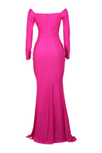 Off-Shoulder Long Sleeve Sweep Train Dress LavishDaily