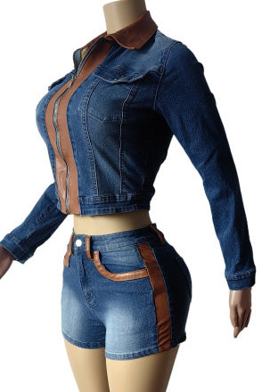 Retro Stretch Denim Colorblock Set Lavish Daily