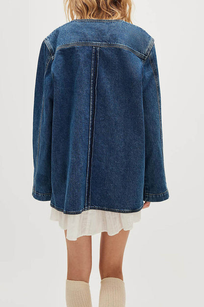 Collarless Button-Front Denim Jacket Lavish Daily