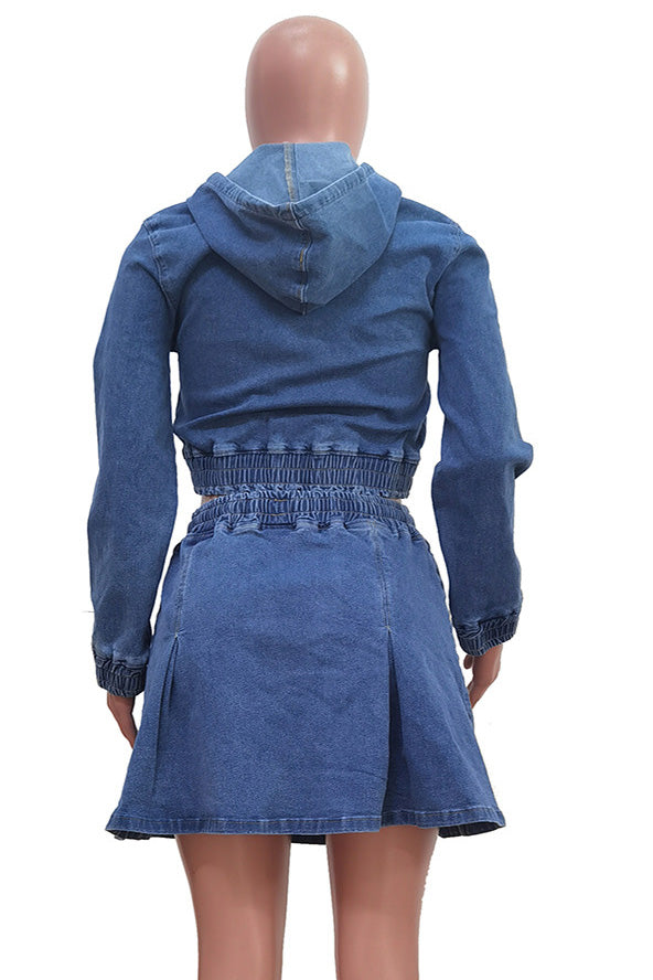 Casual Washed Denim Skirt Set Lavish Daily