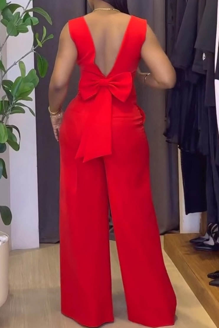 Backless Bow Decor V Neck Sleeveless Sets Lavish Daily