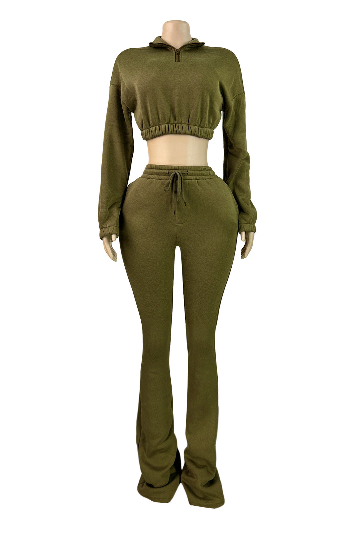 Fleece Crop Top and Flare Pants Set Lavish Daily