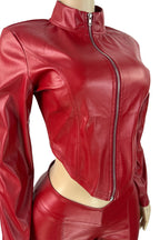 Faux Leather Zip Jacket & Flare Pants Set Lavish Daily