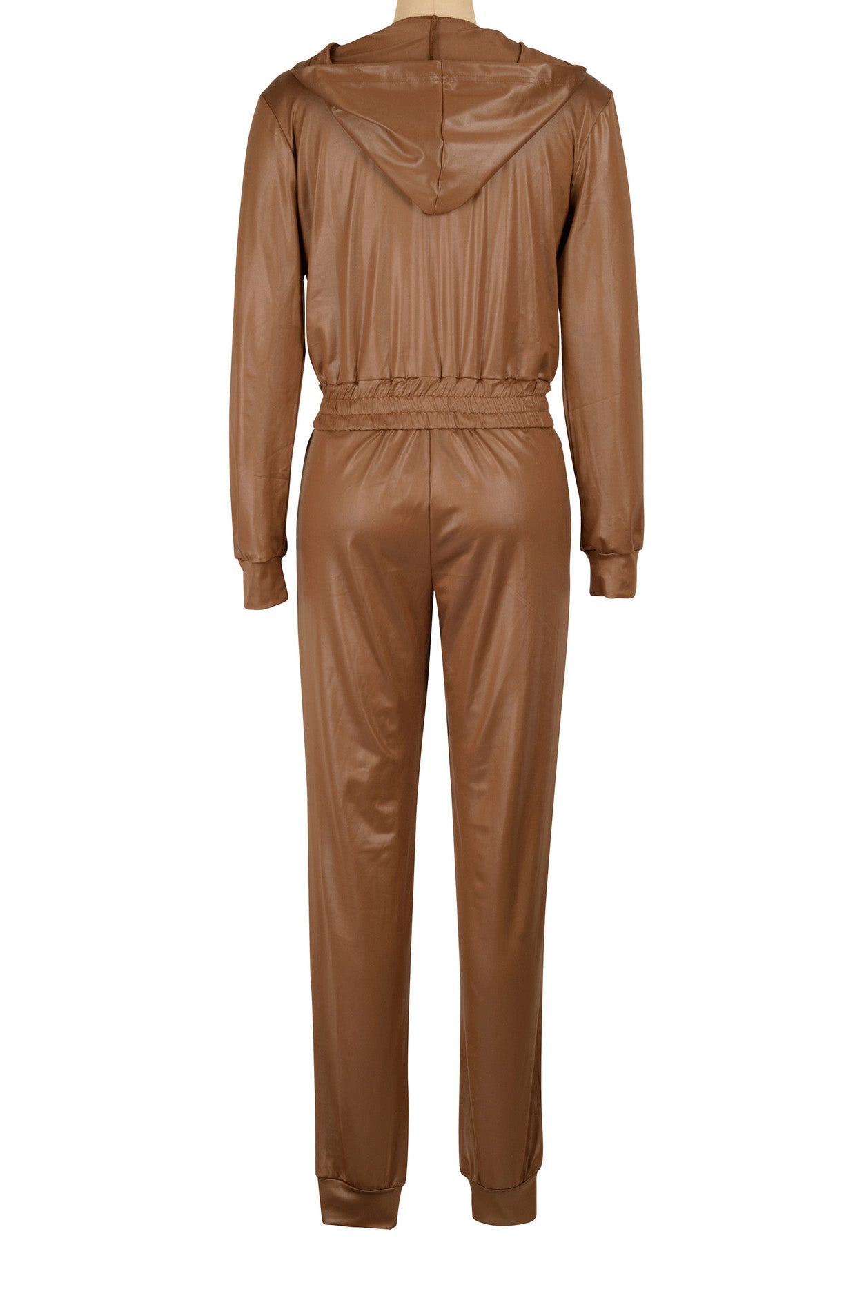 Hooded Faux-Leather Jacket & Jogger Set Lavish Daily