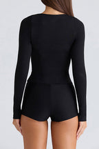 Square Neck Bow Long Sleeve Top & Shorts Set Lavish Daily