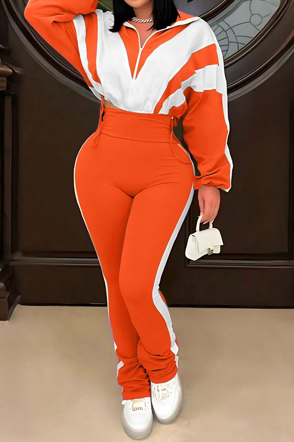 Sporty Color Block 2-Piece Tracksuit Lavish Daily