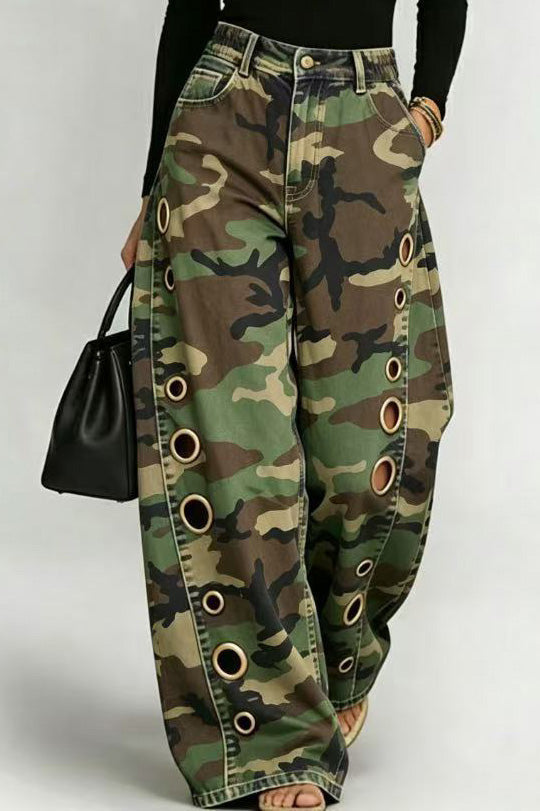 Baggy Camo Eyelet Wide Leg Pants Lavish Daily