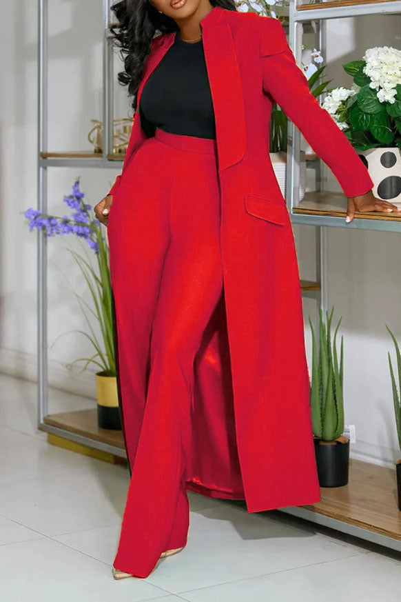 Solid Color Notch Lapel Long Suit Two-Piece Set Lavish Daily