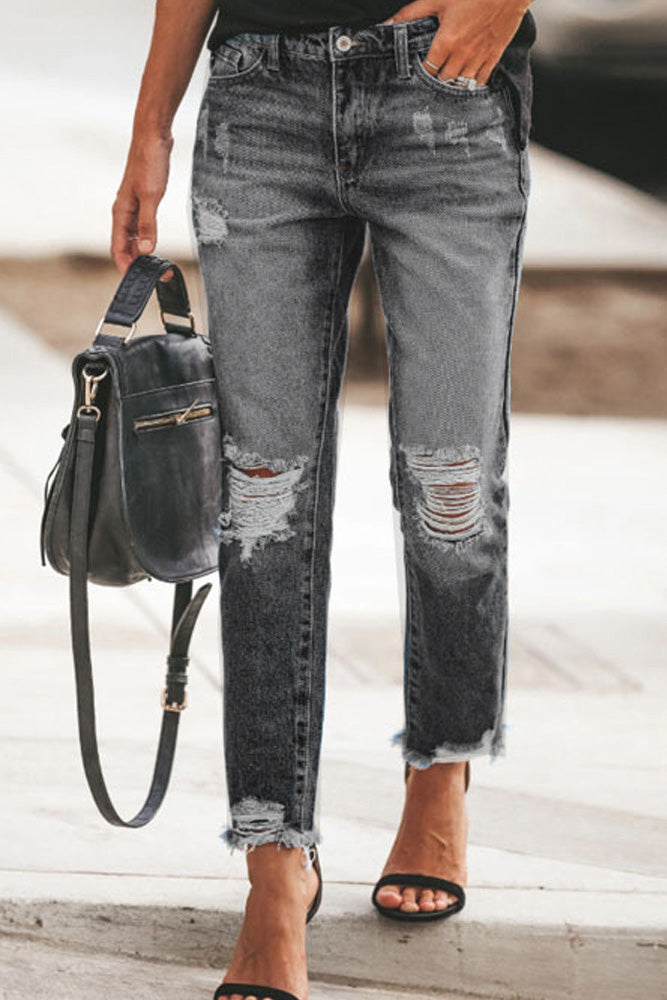 Distressed Raw Hem Jeans Lavish Daily