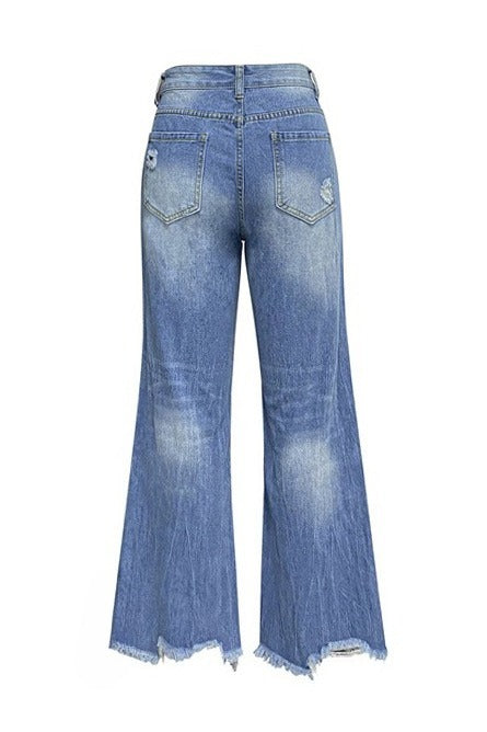 High Waist Distressed Raw Hem Cropped Jeans LavishDaily