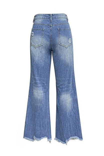 High Waist Distressed Raw Hem Cropped Jeans LavishDaily