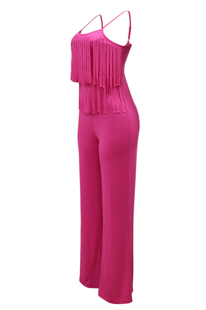 Solid Color Fringe Slim Jumpsuit Lavish Daily