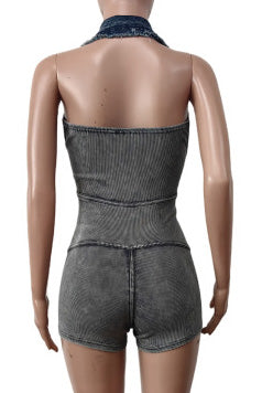 Washed Sleeveless Rompers Lavish Daily