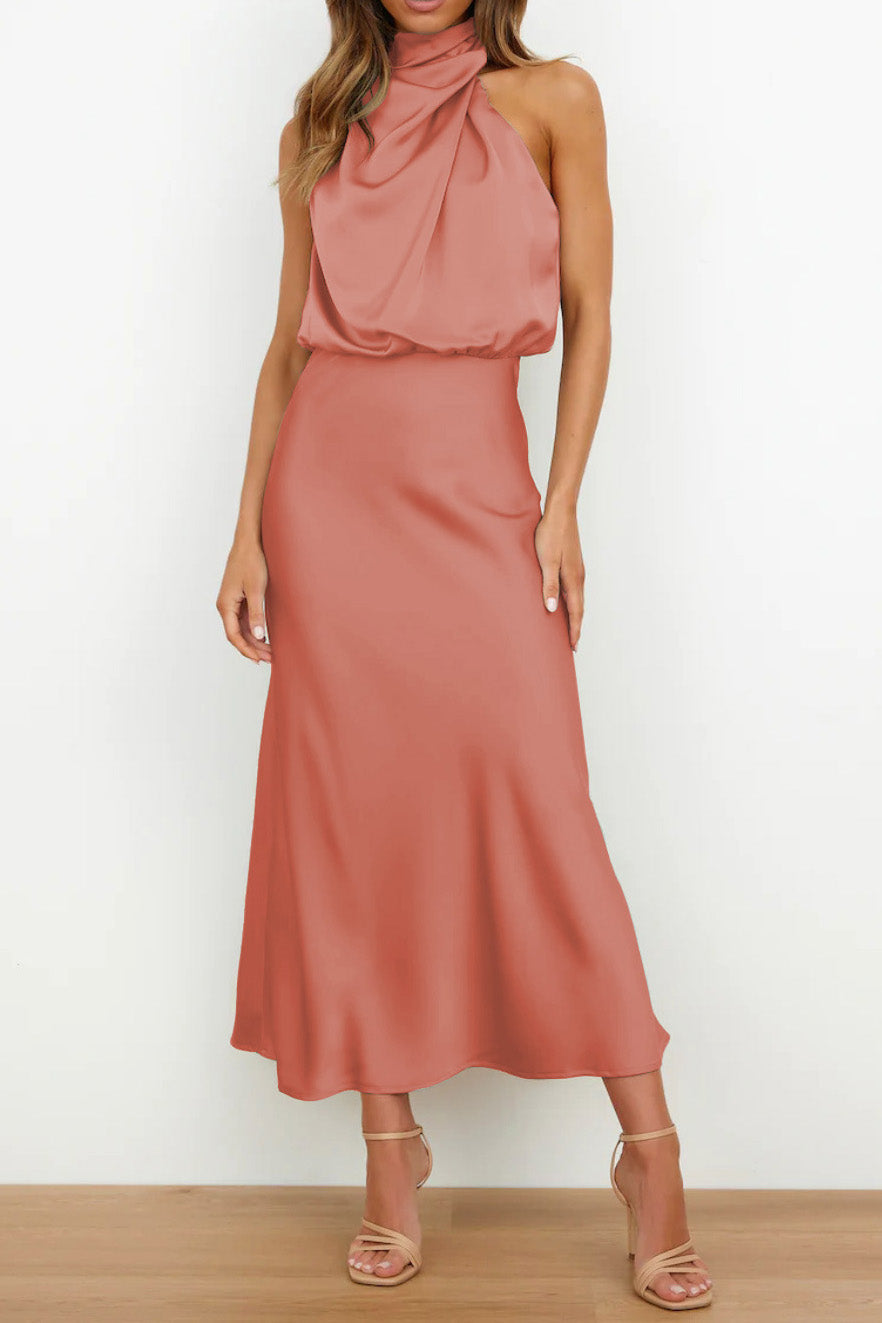 Satin Mock-Neck Slip Dress Lavish Daily
