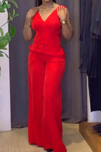 Backless Bow Decor V Neck Sleeveless Sets Lavish Daily