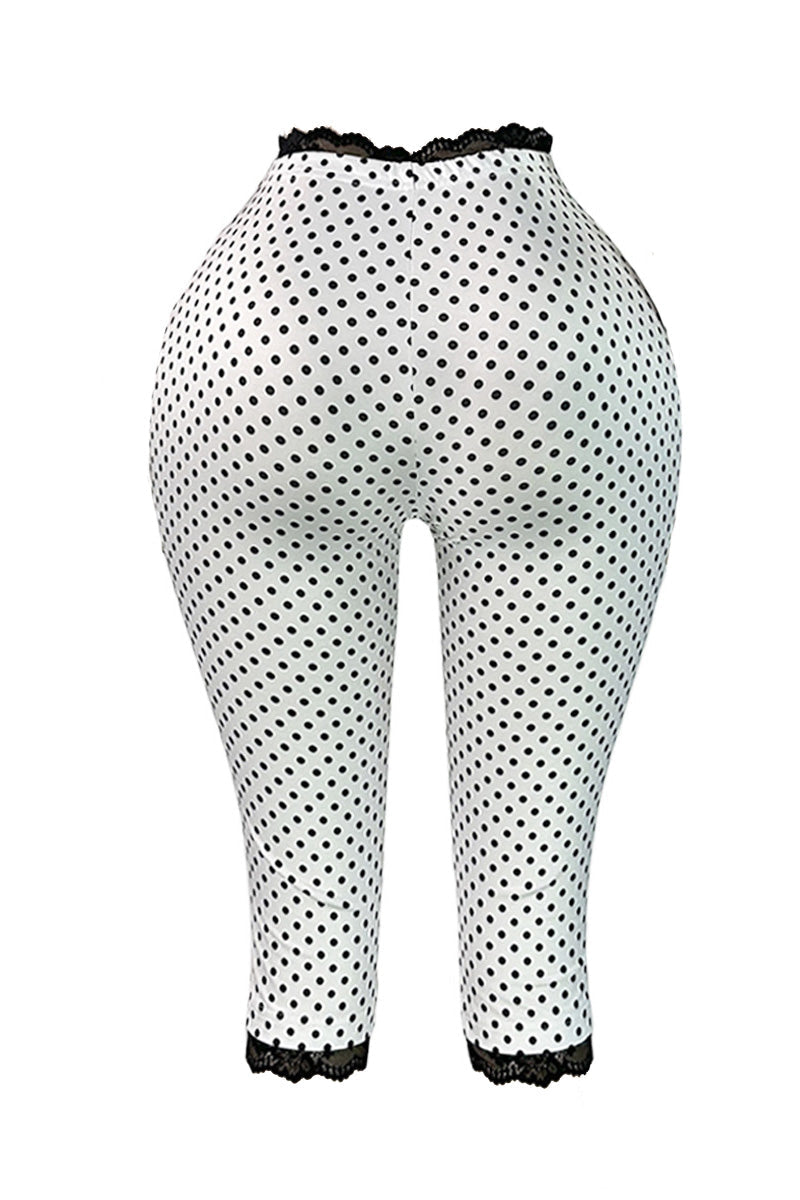 Polka Dot Lace Trim Capri Leggings Lavish Daily