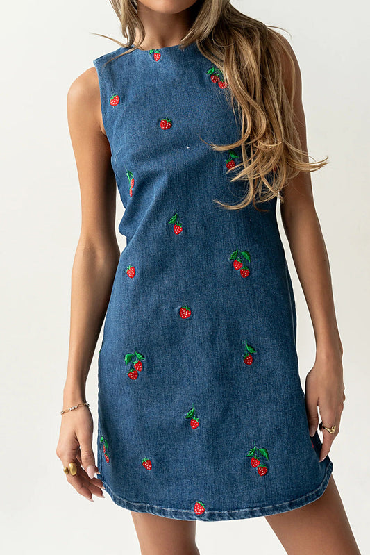 Embroidered Relaxed Denim Vest Dress Lavish Daily