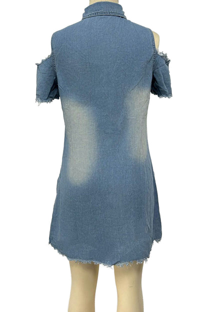 Cold Shoulder Zip Front Denim Mini Dress Lavish Daily