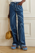 Wave Print Straight Leg Denim Jeans Lavish Daily