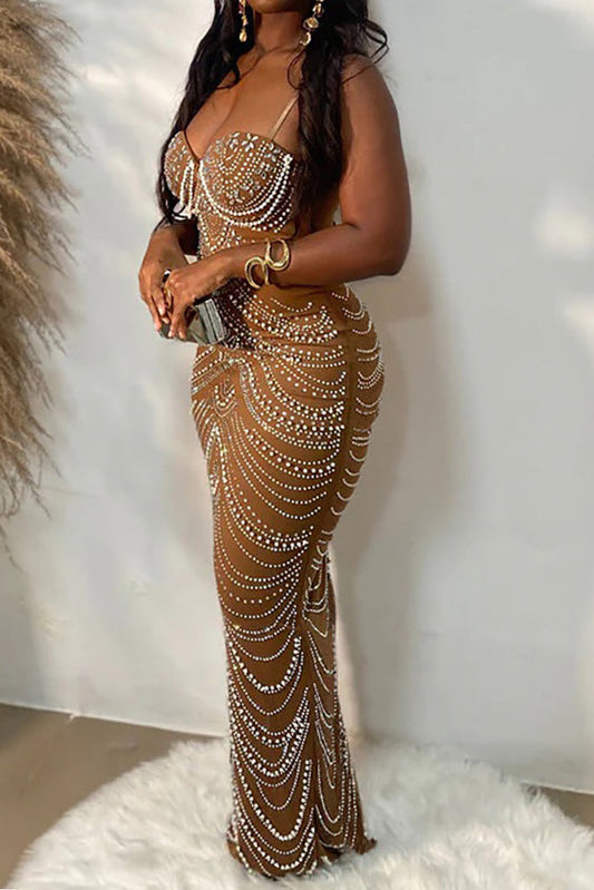Rhinestone Chandelier Bustier Maxi Dress Lavish Daily