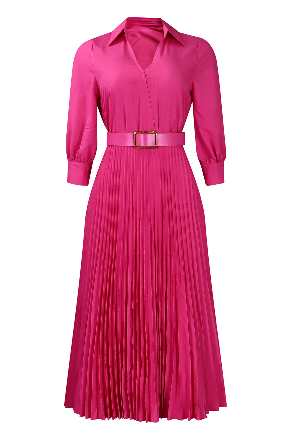 Solid Color Cinched Waist Pleated Long Dress Lavish Daily