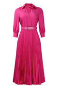 Solid Color Cinched Waist Pleated Long Dress Lavish Daily