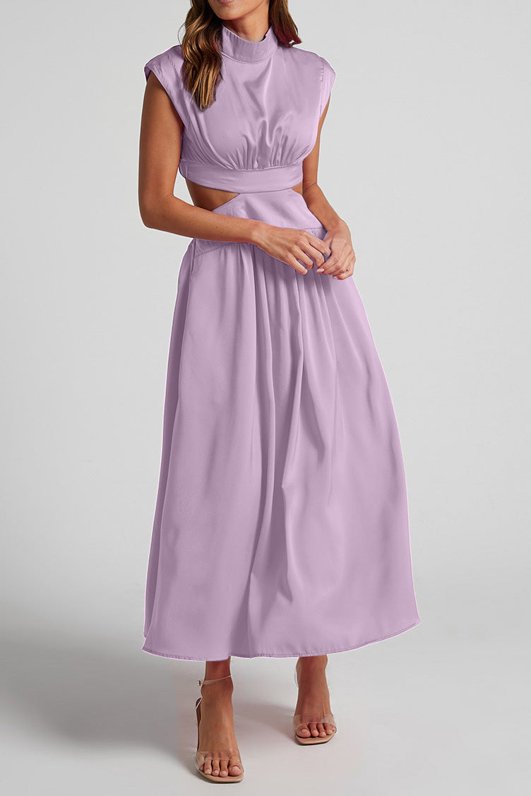 Mock Neck Cut Out Pleated Maxi Dress Lavish Daily