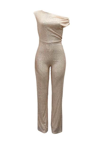 Sequin One-Shoulder Wide Leg Jumpsuit Lavish Daily