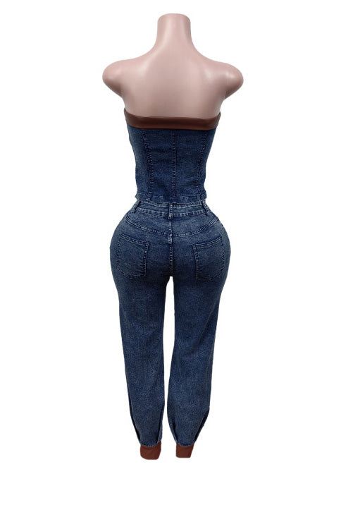 Strapless Stretch Denim Two-Piece Set Lavish Daily