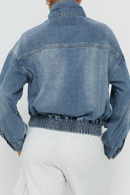 Vintage Washed Denim Stand Collar Jacket Lavish Daily