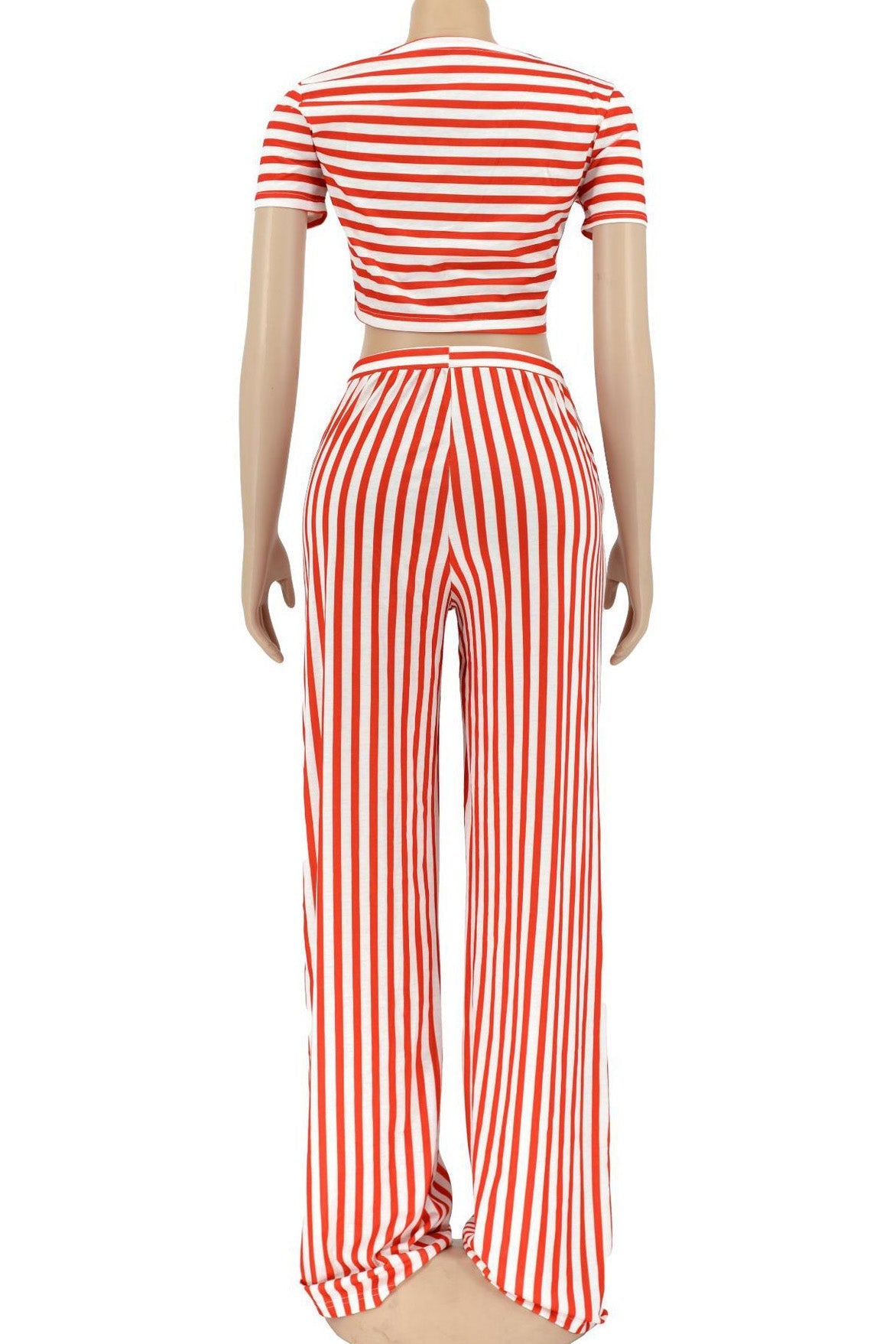 Striped Print V Neck Short Sleeve Two Piece Set Lavish Daily