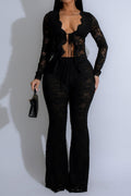 Lace Top and Wide Leg Pants Set LavishDaily
