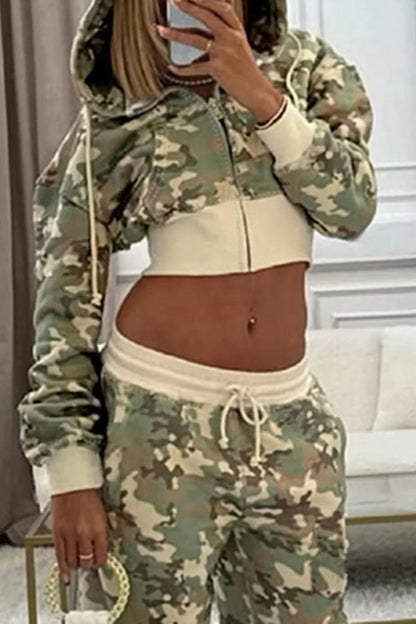 Camo Zip Up Jacket and Cargo Pants Set Lavish Daily