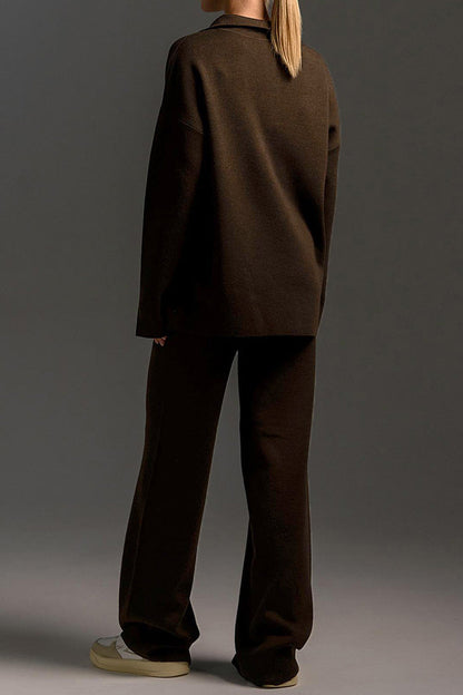 2-Piece Knit Polo & Wide-Leg Lounge Set Lavish Daily