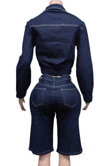 Contrast Stitch Denim Short Set Lavish Daily