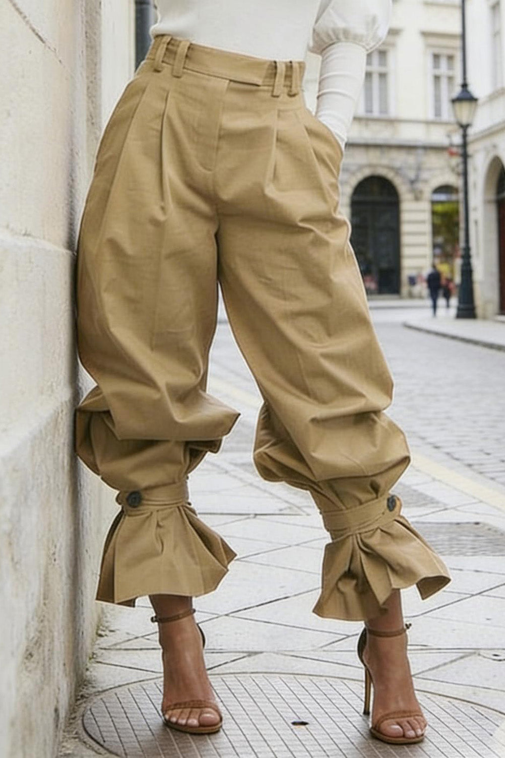 Pleated Ruffle-Cuff Balloon Trousers Lavish Daily