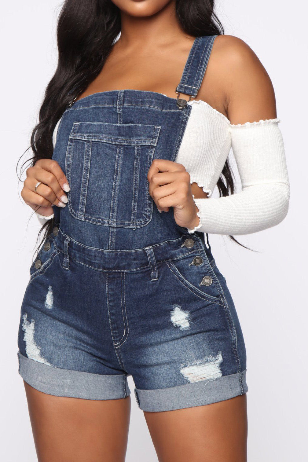 Distressed Denim Suspender Romper Lavish Daily