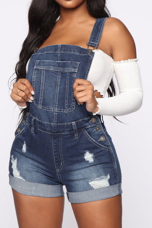 Distressed Denim Suspender Romper Lavish Daily