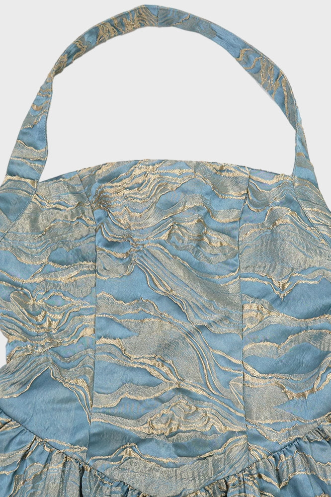 Jacquard Halter Mini Dress Lavish Daily