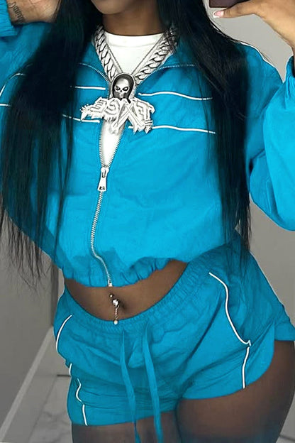 Cropped Zip-Up Jacket & Shorts Track Set LavishDaily