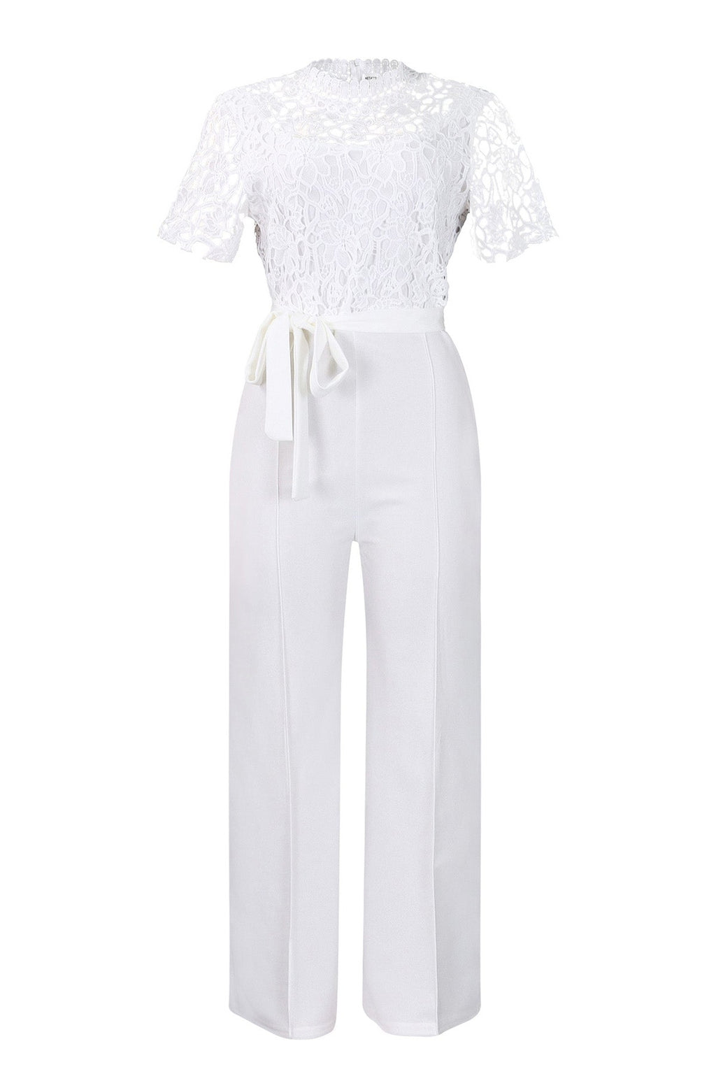 Lace Hollow Out Tie Waist Wide Leg Jumpsuit Lavish Daily