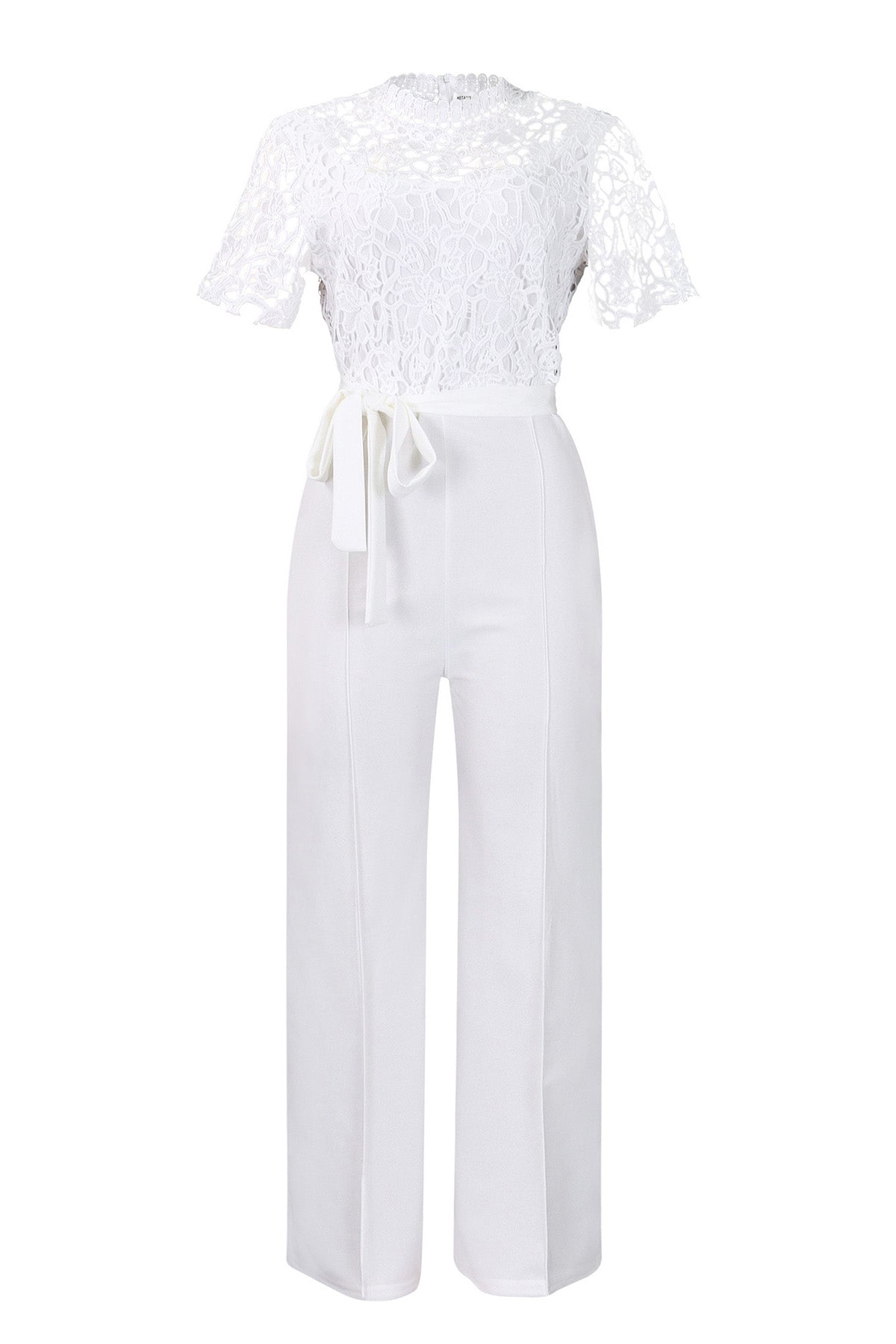 Lace Hollow Out Tie Waist Wide Leg Jumpsuit Lavish Daily