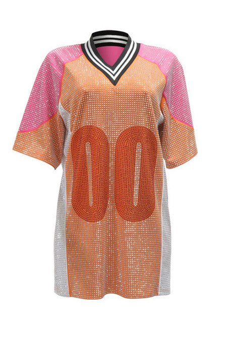 Colorblock Rhinestone V-Neck Dress Lavish Daily