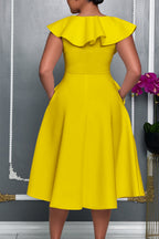 V-Neck Ruffled 3D Flower Detail Flare Midi Dress Lavish Daily